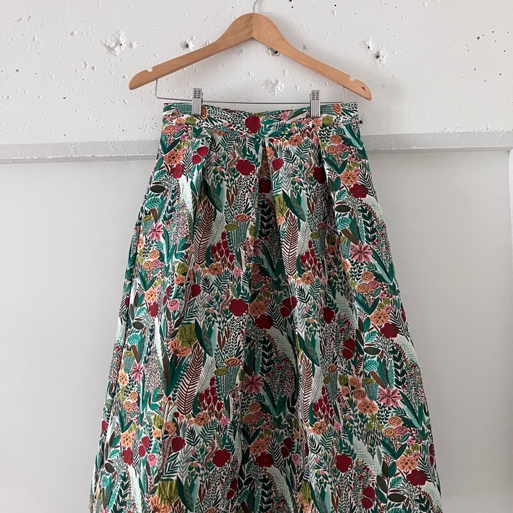 Anthropologie Eva Franco Botanical Jacquard Pleated Midi A-Line Skirt